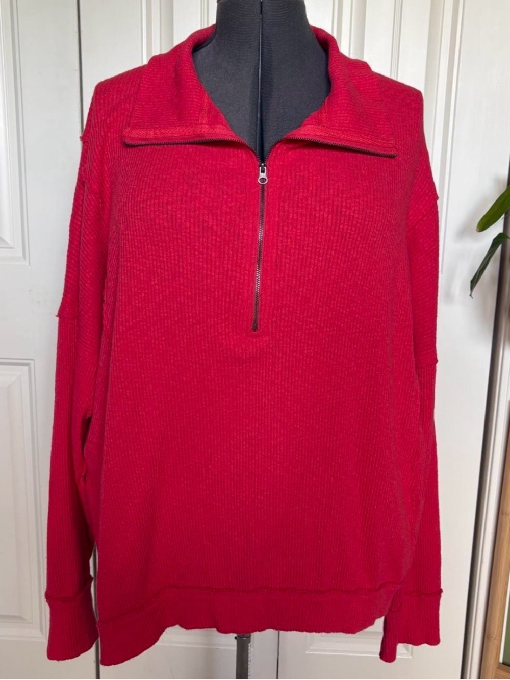 We The Free Red Quarter-Zip Knit Pullover